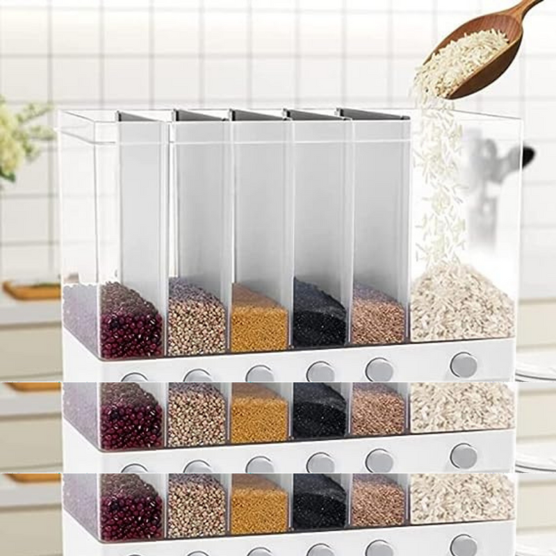 Transparent Container Storage Box, 6 In 1 Wall-Mounted Food Dispenser